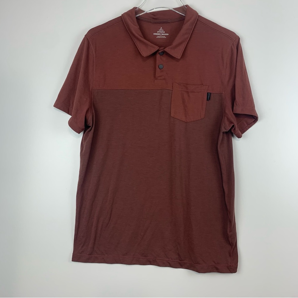 Prana Mens Milo Polo Size Medium Short Sleeves Striped